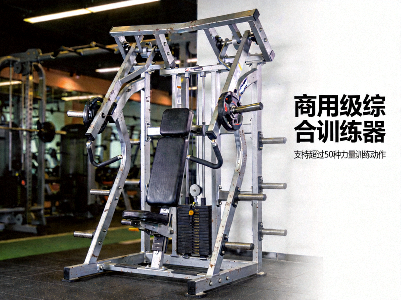 商用级综合训练器，支持超过50种力量训练动作